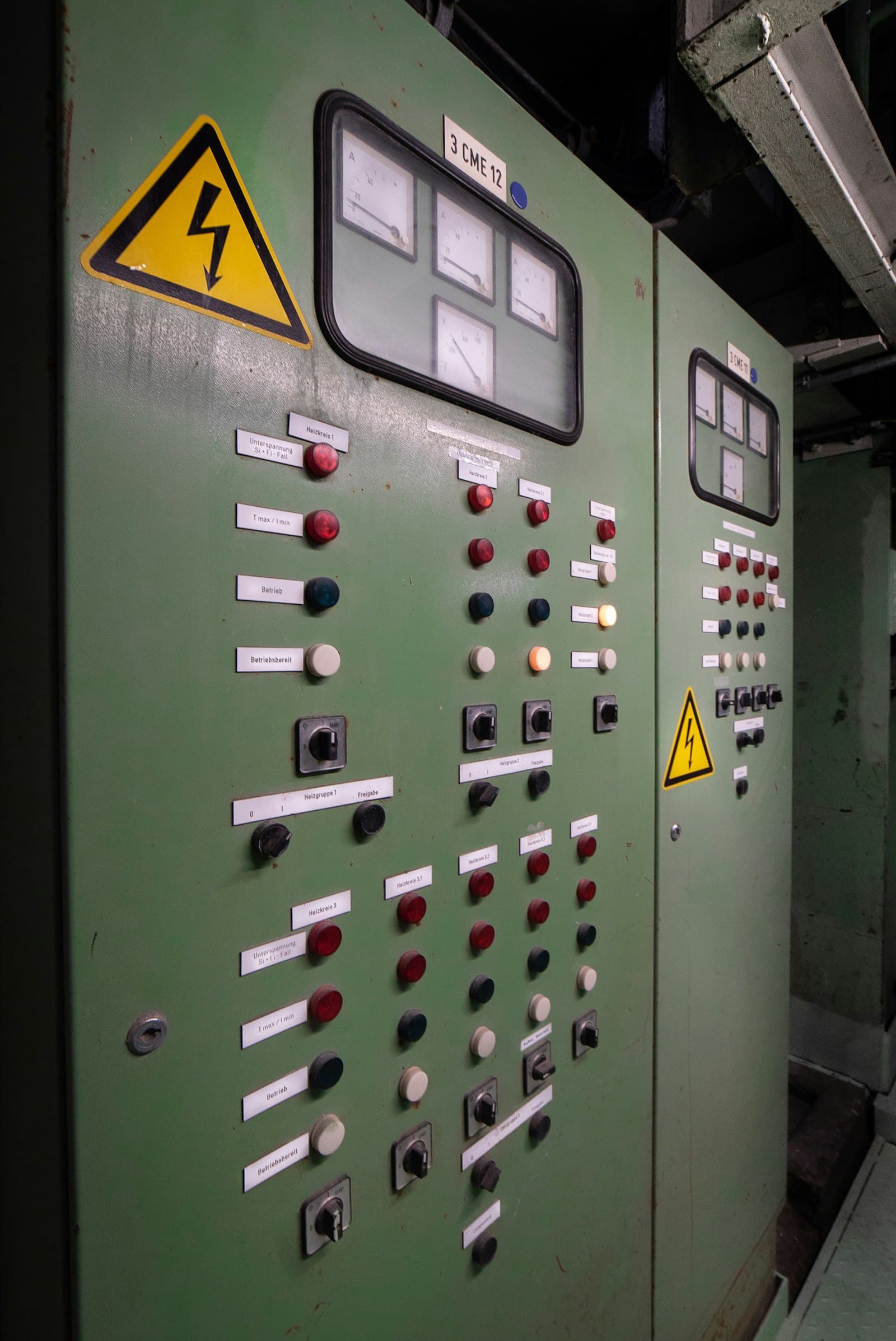 Industrial electrical control panel with meters and switches — routine maintenance scope of our engineering team