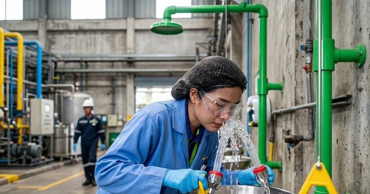 Emergency Eyewash + Safety Shower in a chemical plant per ANSI Z358.1 standard