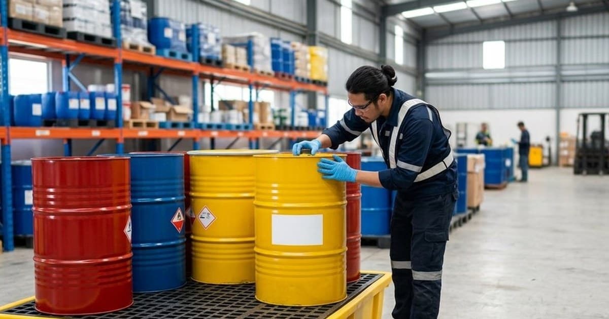 Spill containment pallet with 200-liter oil drums — EPA 40 CFR 264.175 standard