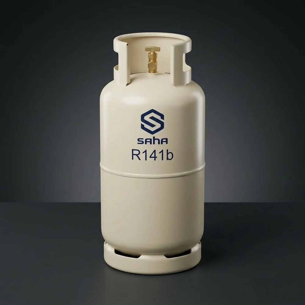 ถัง (drum) น้ำยา R141b สำหรับล้างระบบ ตราสหวัฒนกิจ (ภาพสตูดิโอแสดงรูปทรงถัง)