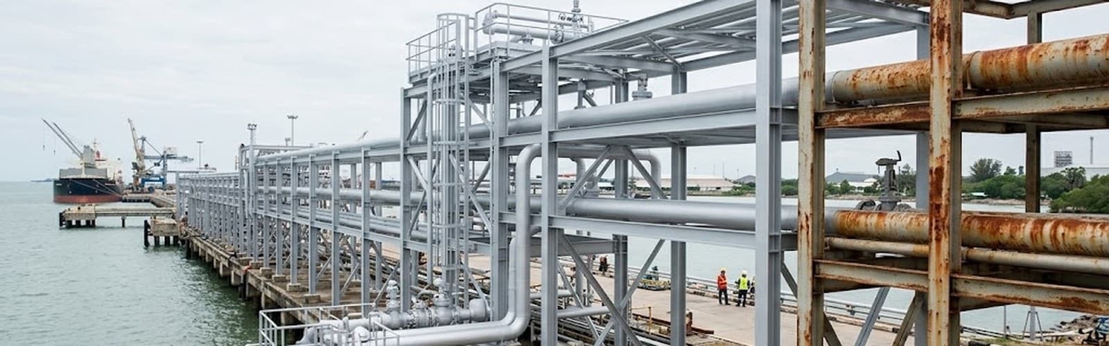 โครงเหล็กและท่อริมทะเลที่ทาสีกันสนิม SGP-001 เทียบกับโครงเหล็กที่ยังไม่ได้ทาและขึ้นสนิม
